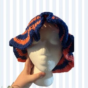 Navy & Pink Crochet Bucket Hat